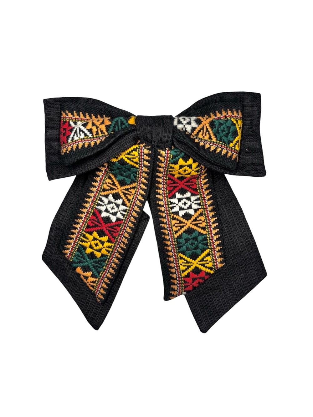#4 Embroidered Black Bow Hair Clip with Multicolor Folk Pattern Handmade